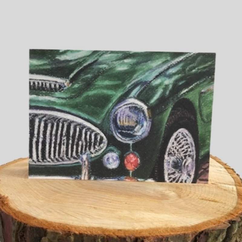 Austin Healey Greetings Card on log