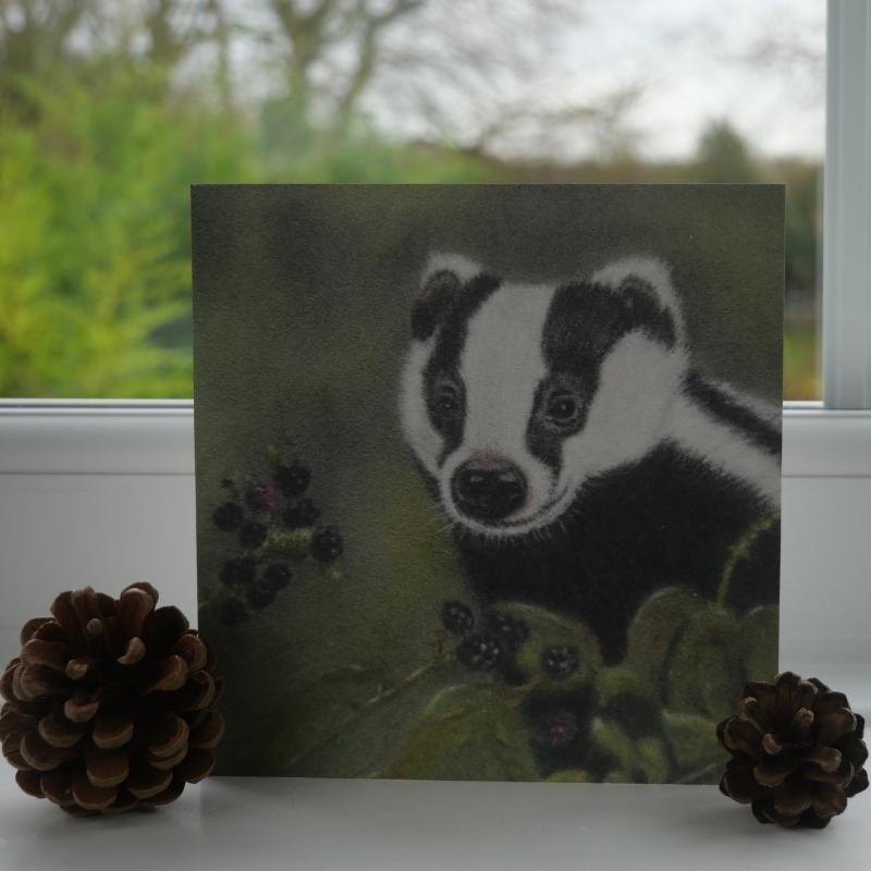 Badger Greetings Card on windowsill