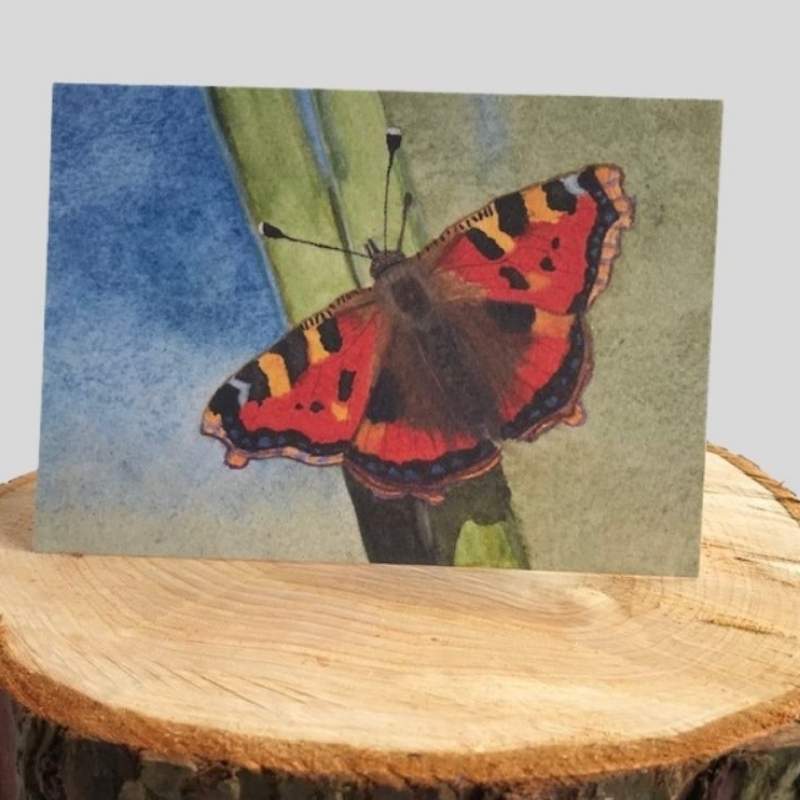 Butterfly Greetings Card on log