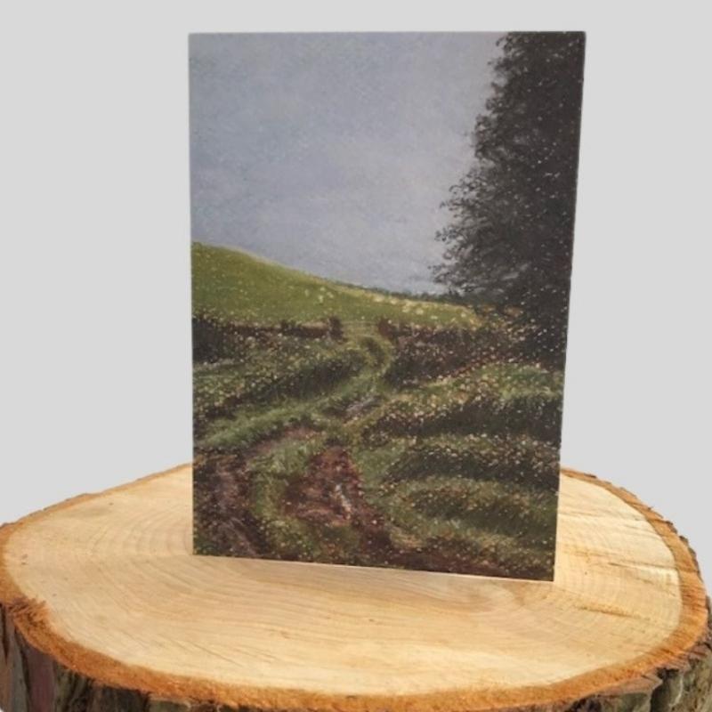 Farmers Field Greetings Card on log