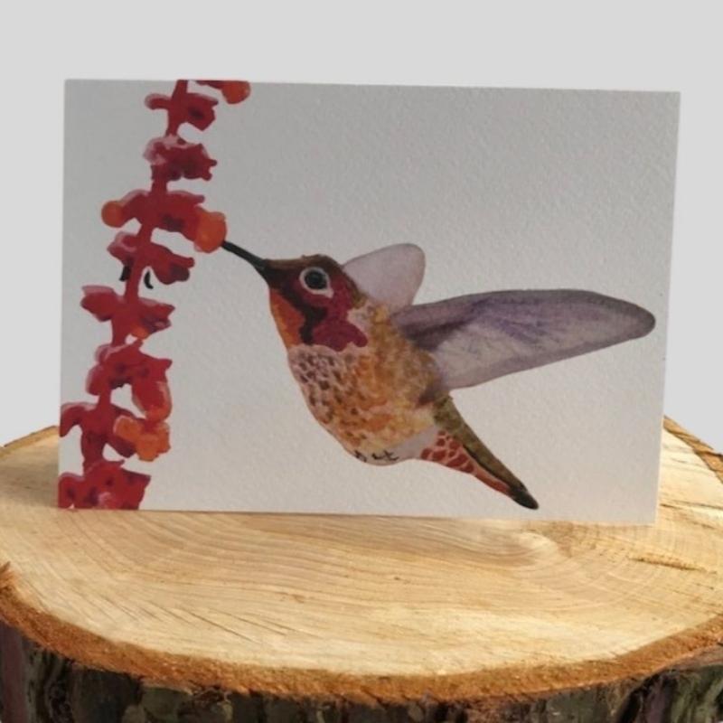 Humming_Bird_Greetings_Card_on_log