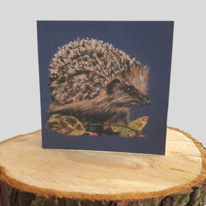 Pastel Hedgehog Greetings Card on log