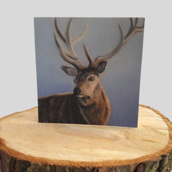 Stag Greetings Card on log