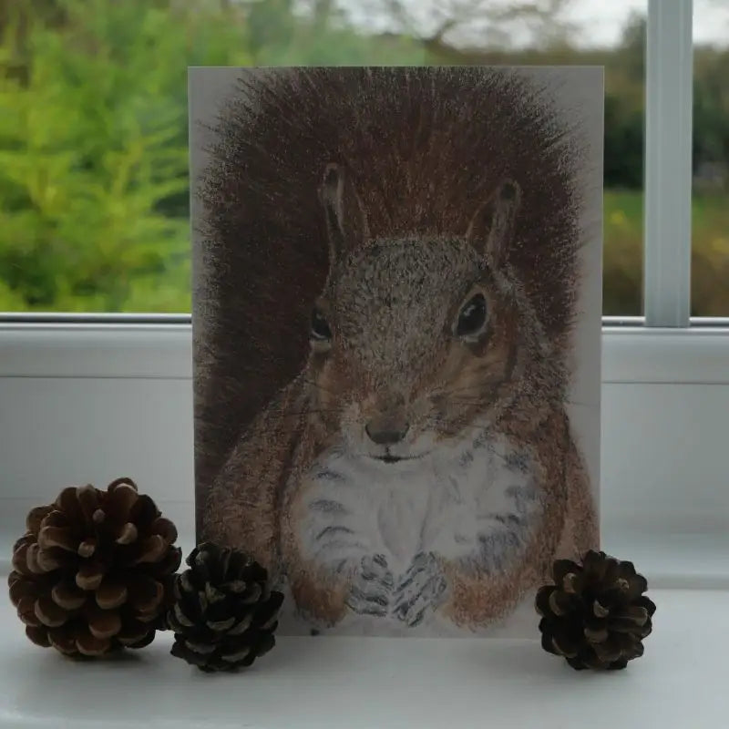 Pastel Squirrel Greetings Card on windowsill