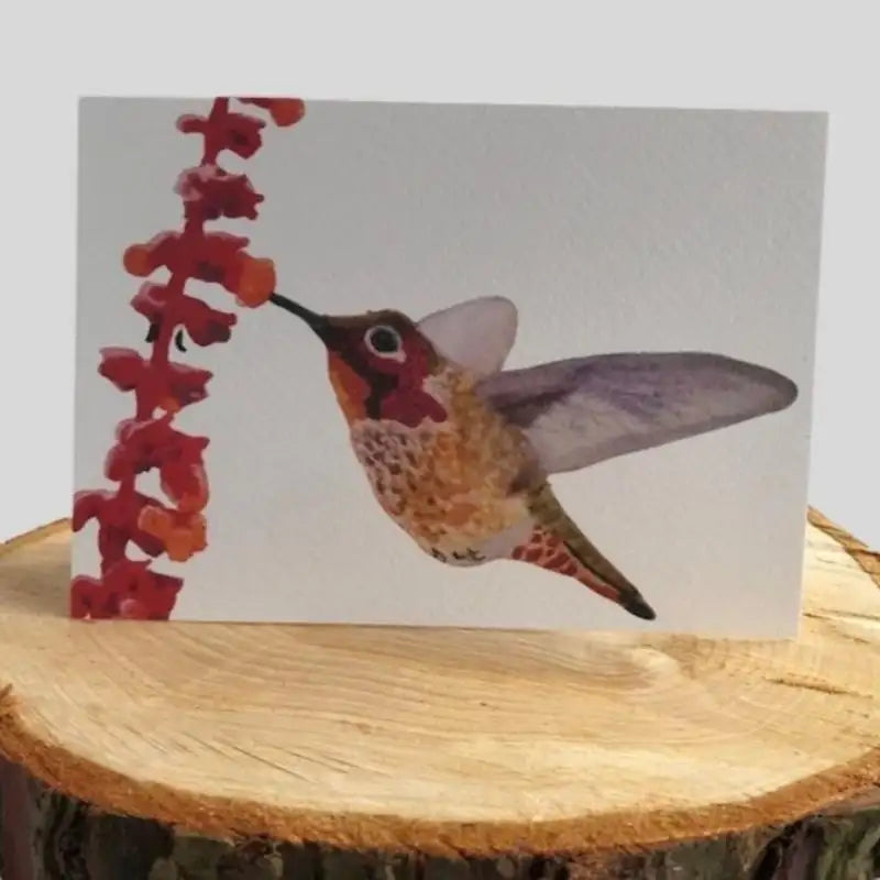 Humming_Bird_Greetings_Card_on_log